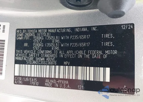 2025 Toyota Sienna Xle z USA, uszkodzony, nr VIN 5TDJRKEC3SS236876